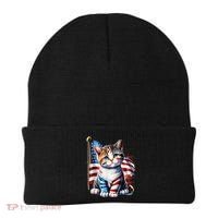 4th Of July Cat Mom American Flag Cat Lover Gift Beanie thumb 0