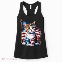 4th Of July Cat Mom American Flag Cat Lover Gift Women's Tank Top thumb 0