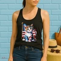 4th Of July Cat Mom American Flag Cat Lover Gift Women's Tank Top thumb 2