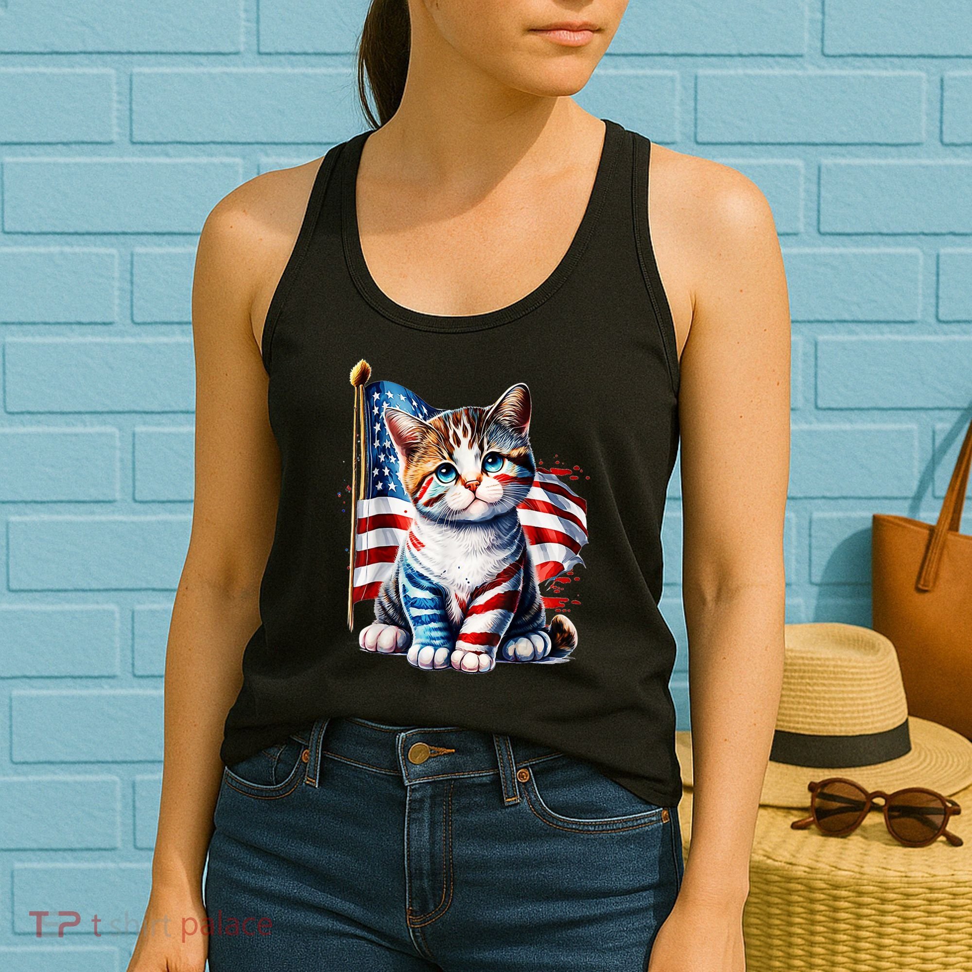 4th Of July Cat Mom American Flag Cat Lover Gift Women's Tank Top