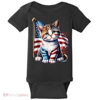 4th Of July Cat Mom American Flag Cat Lover Gift Baby Bodysuit thumb 0