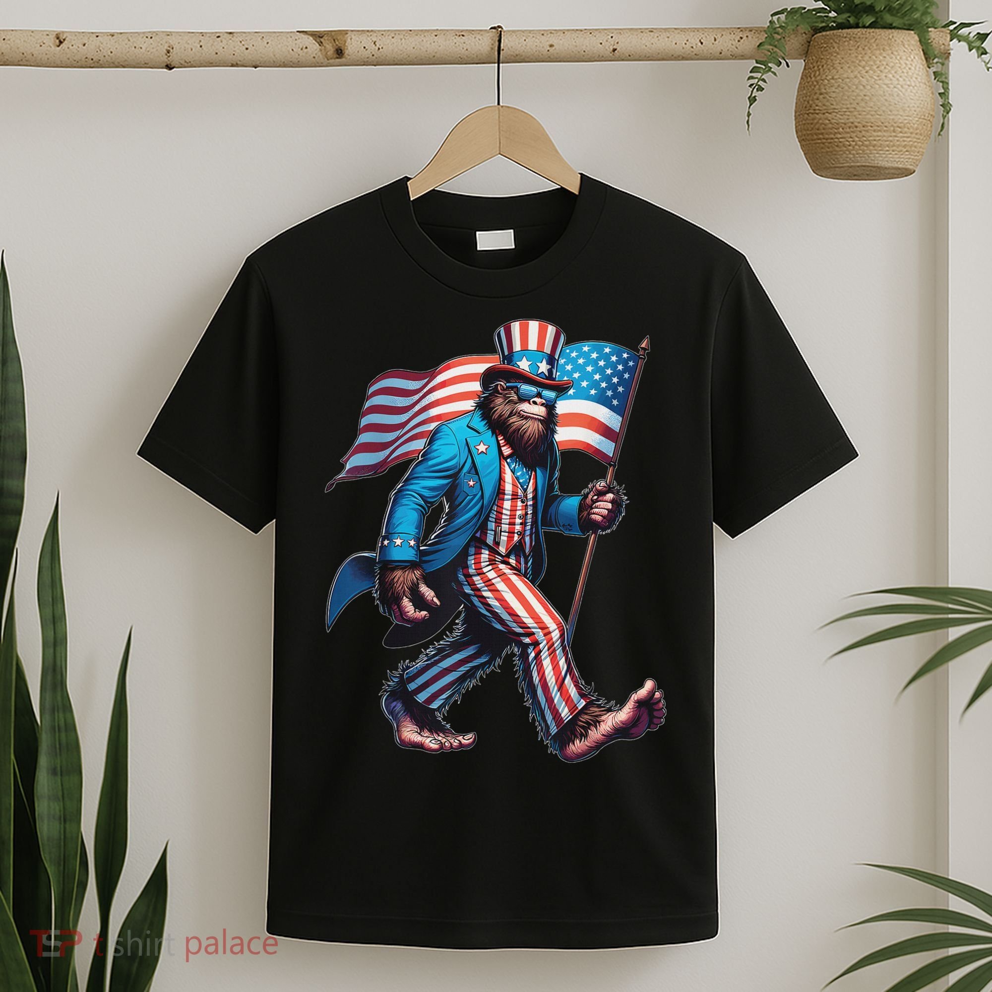 4th Of July Bigfoot Sasquatch Patriotic American Flag T-Shirt