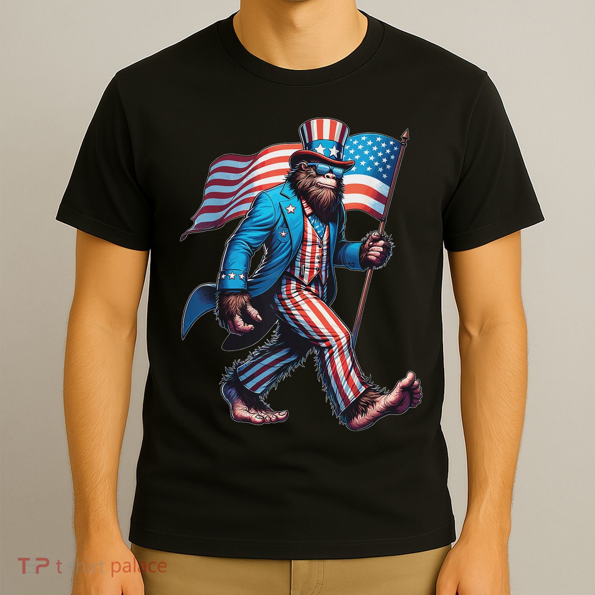 4th Of July Bigfoot Sasquatch Patriotic American Flag T-Shirt