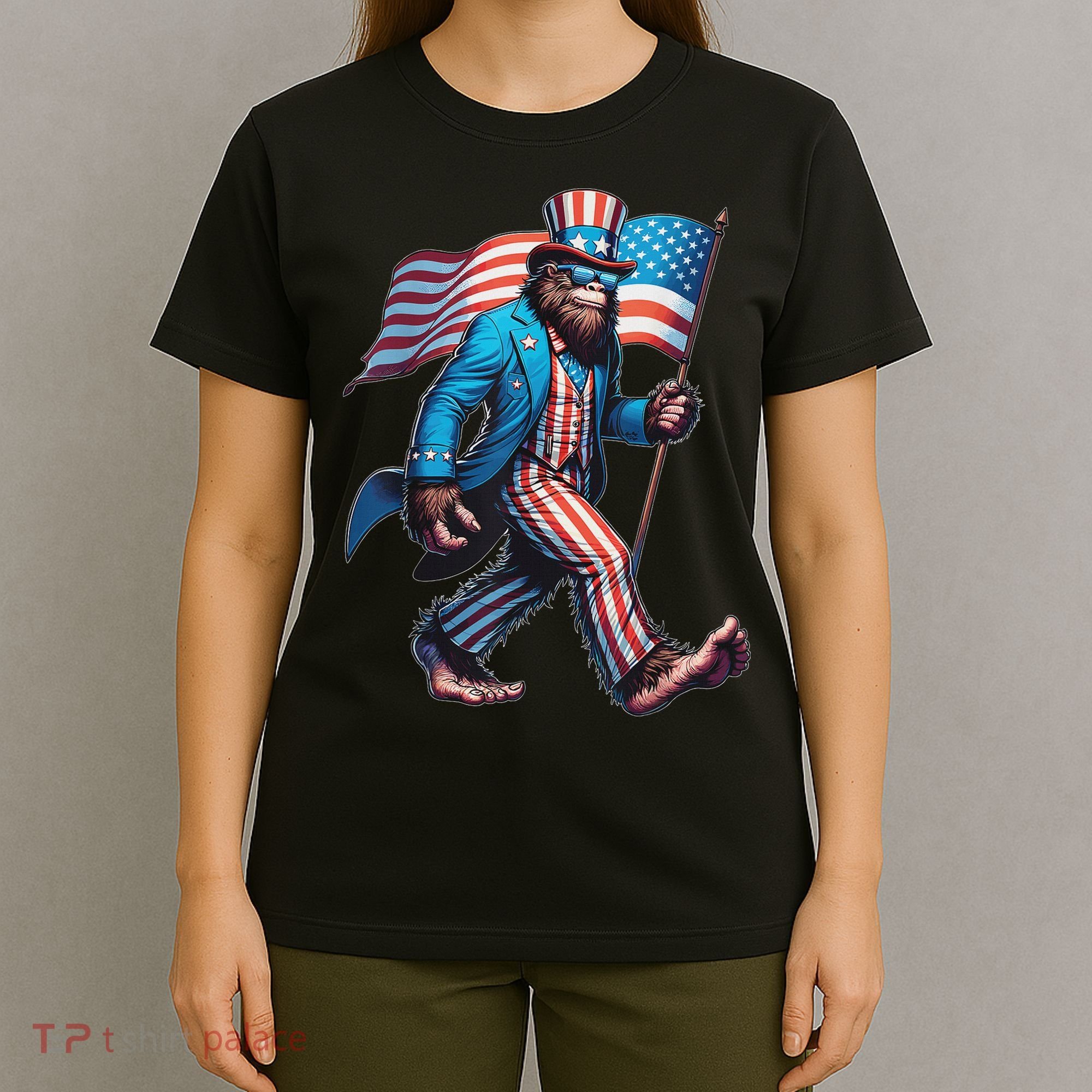 4th Of July Bigfoot Sasquatch Patriotic American Flag T-Shirt