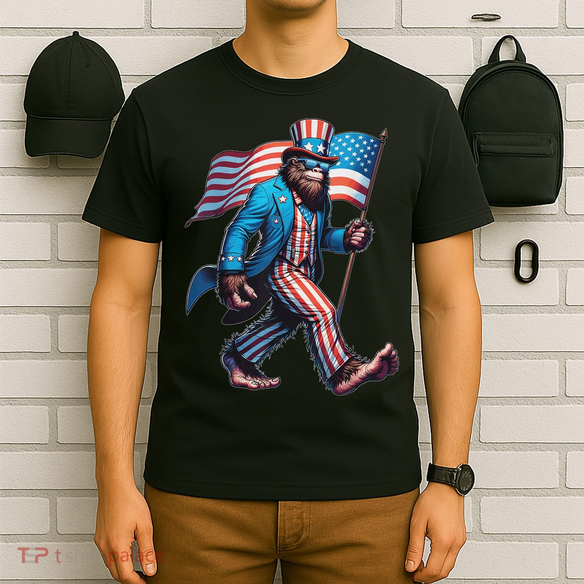 4th Of July Bigfoot Sasquatch Patriotic American Flag T-Shirt