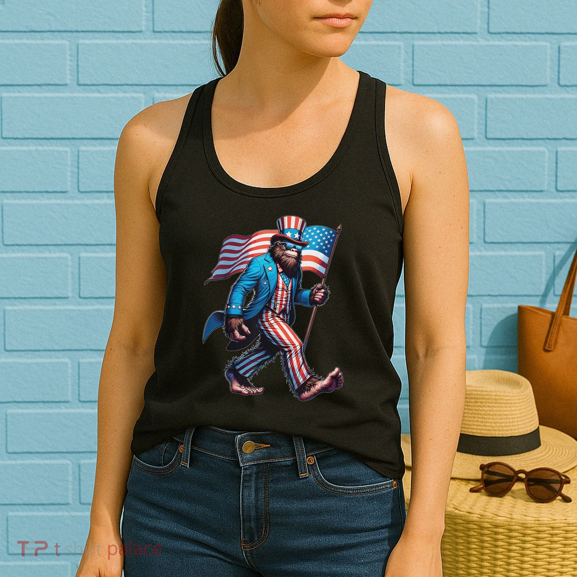 4th Of July Bigfoot Sasquatch Patriotic American Flag Women's Tank Top