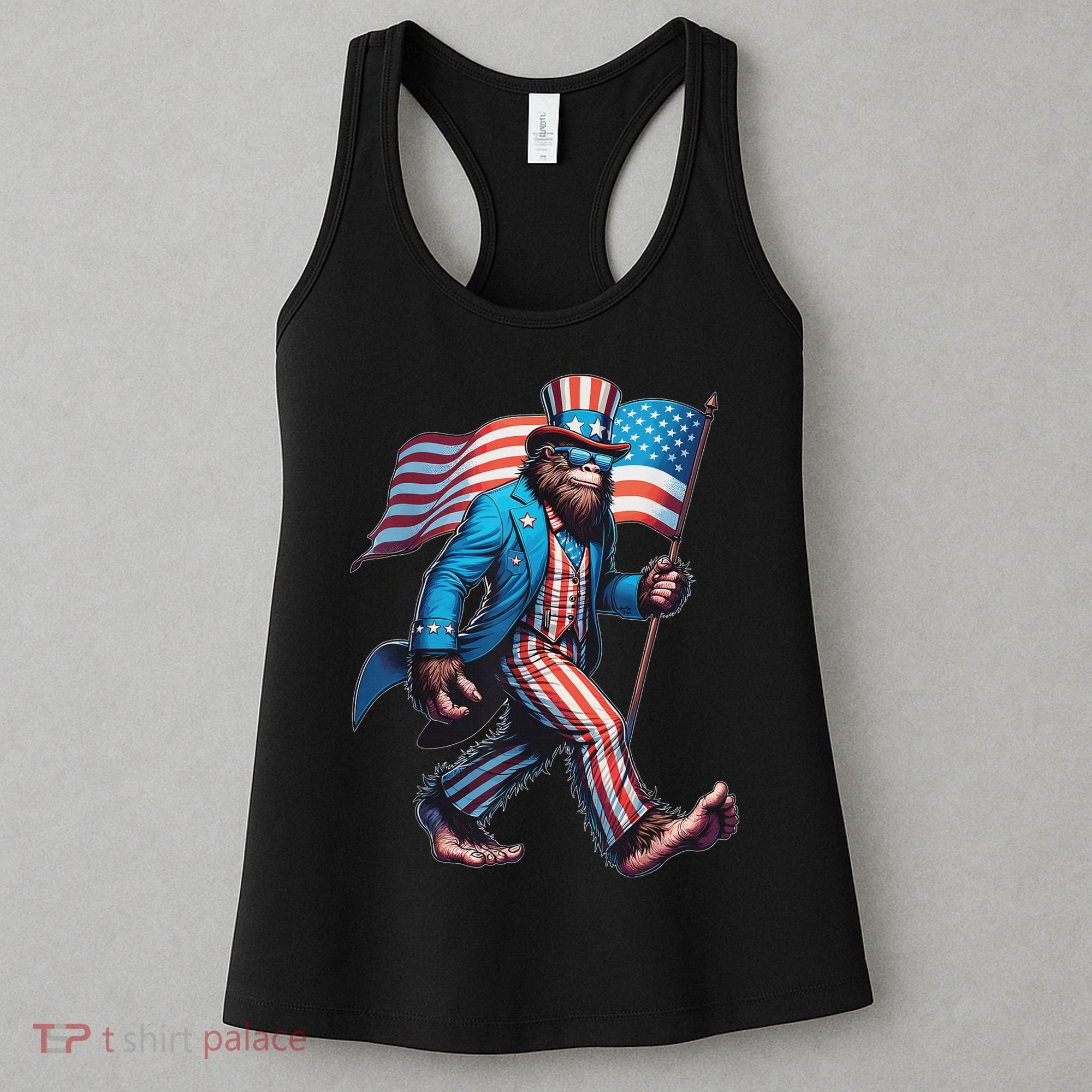 4th Of July Bigfoot Sasquatch Patriotic American Flag Women's Tank Top