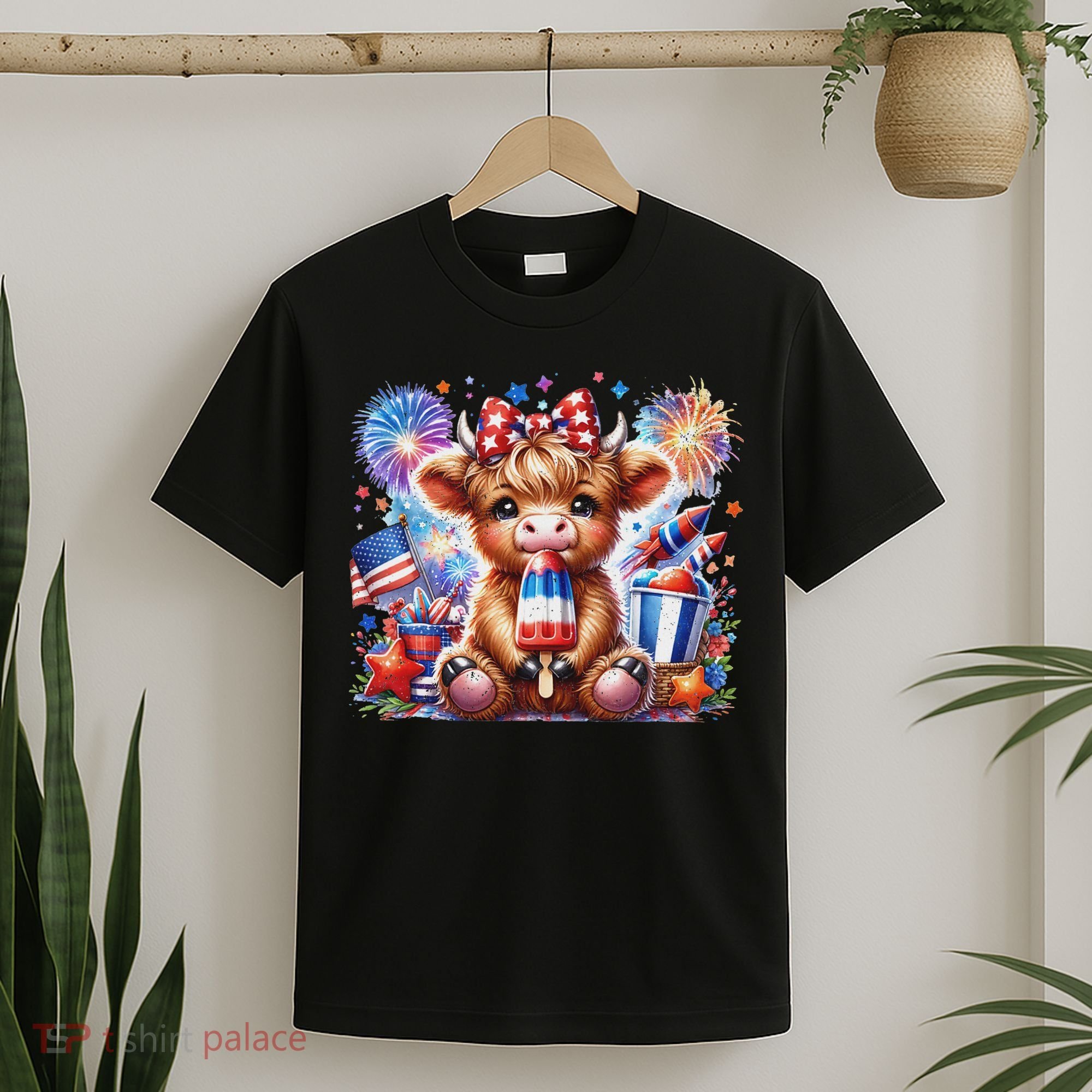 4th Of July Highland Cow Popsicle Firework Usa American T-Shirt