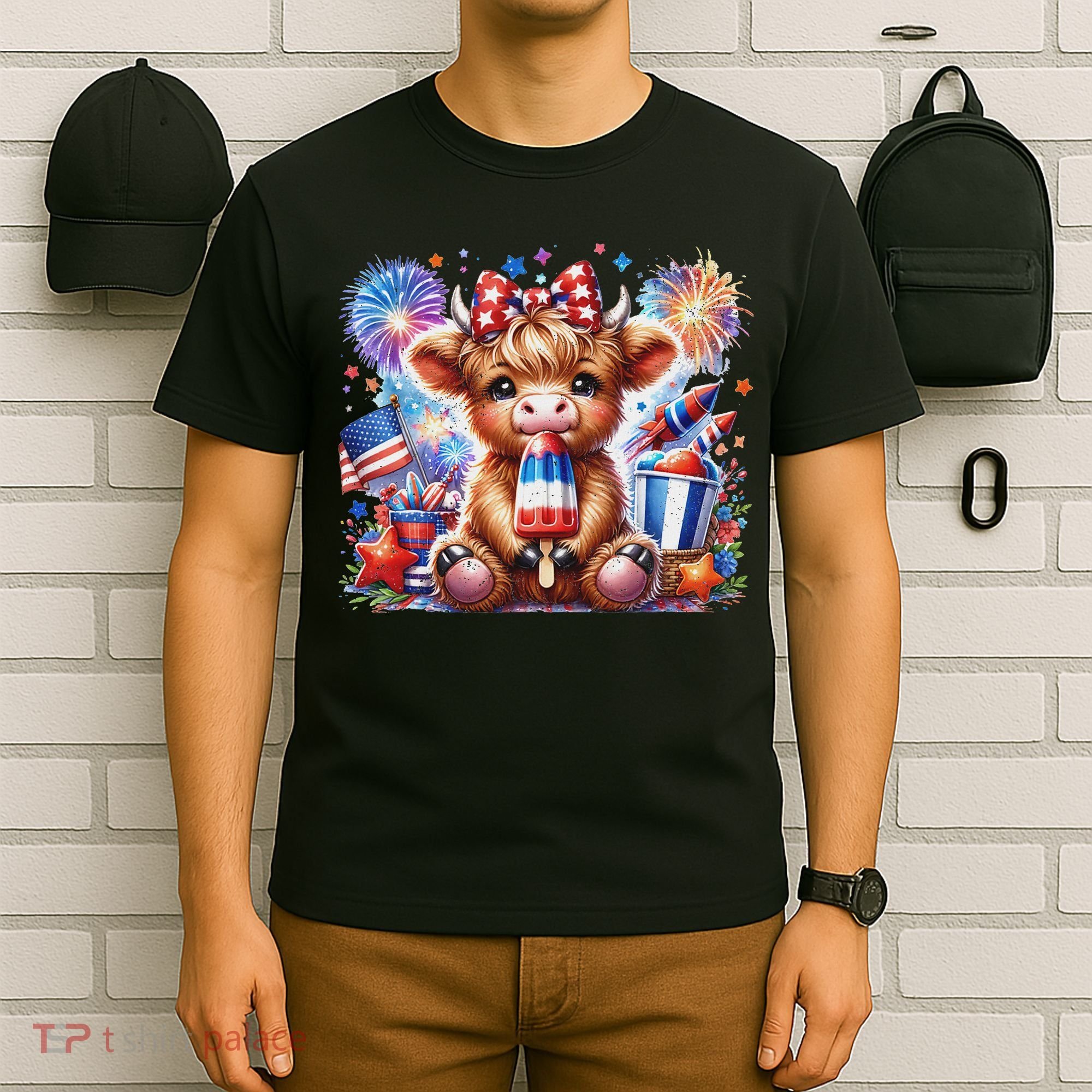 4th Of July Highland Cow Popsicle Firework Usa American T-Shirt