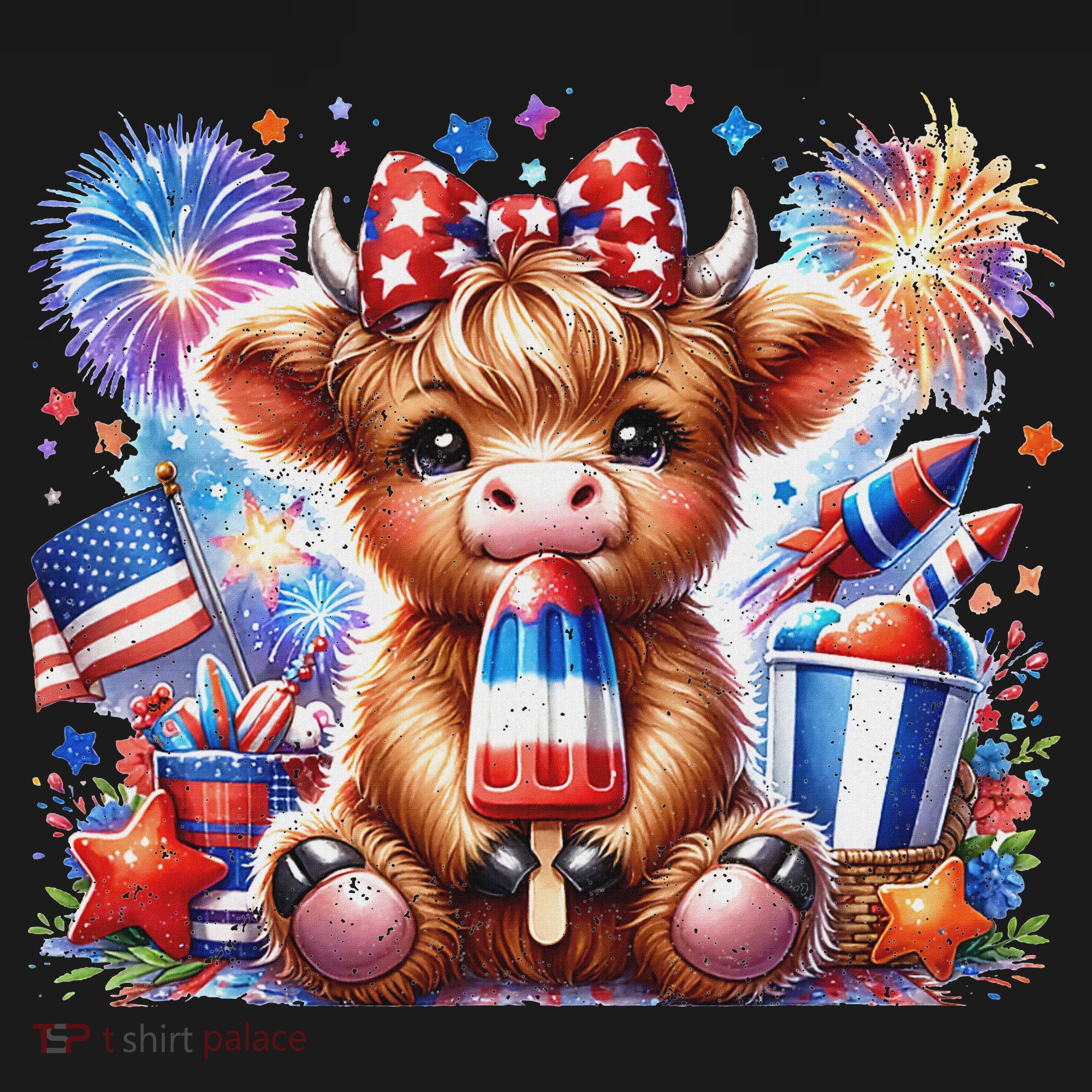 4th Of July Highland Cow Popsicle Firework Usa American Women's Hoodie