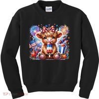 4th Of July Highland Cow Popsicle Firework Usa American Kids Sweatshirt thumb 0