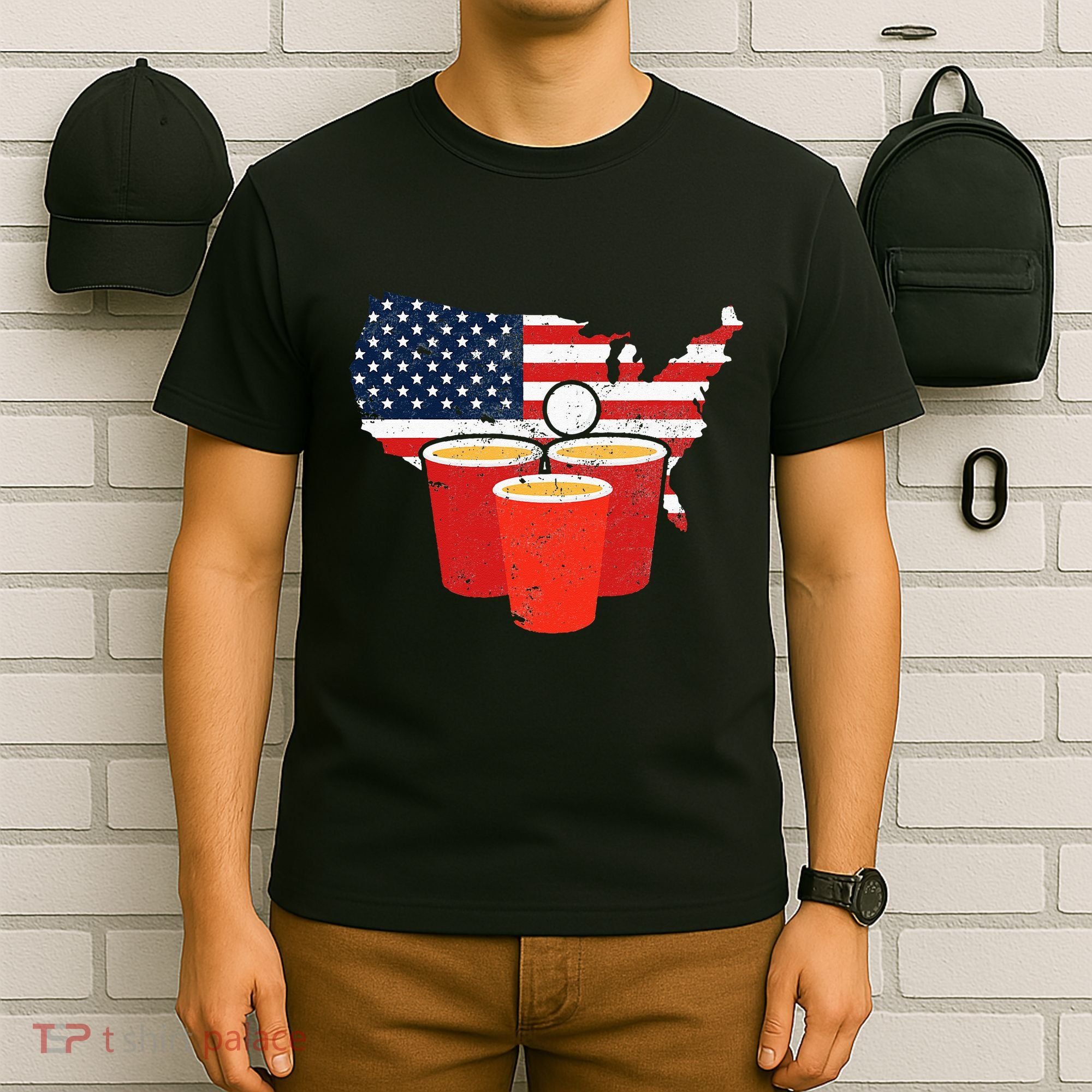 4th Of July I Beer Pong American Flag I College Party T-Shirt