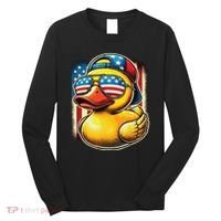 4th Of July Patriotic Rubber Duck Usa Flag Gift Funny Duck Long Sleeve Shirt thumb 0