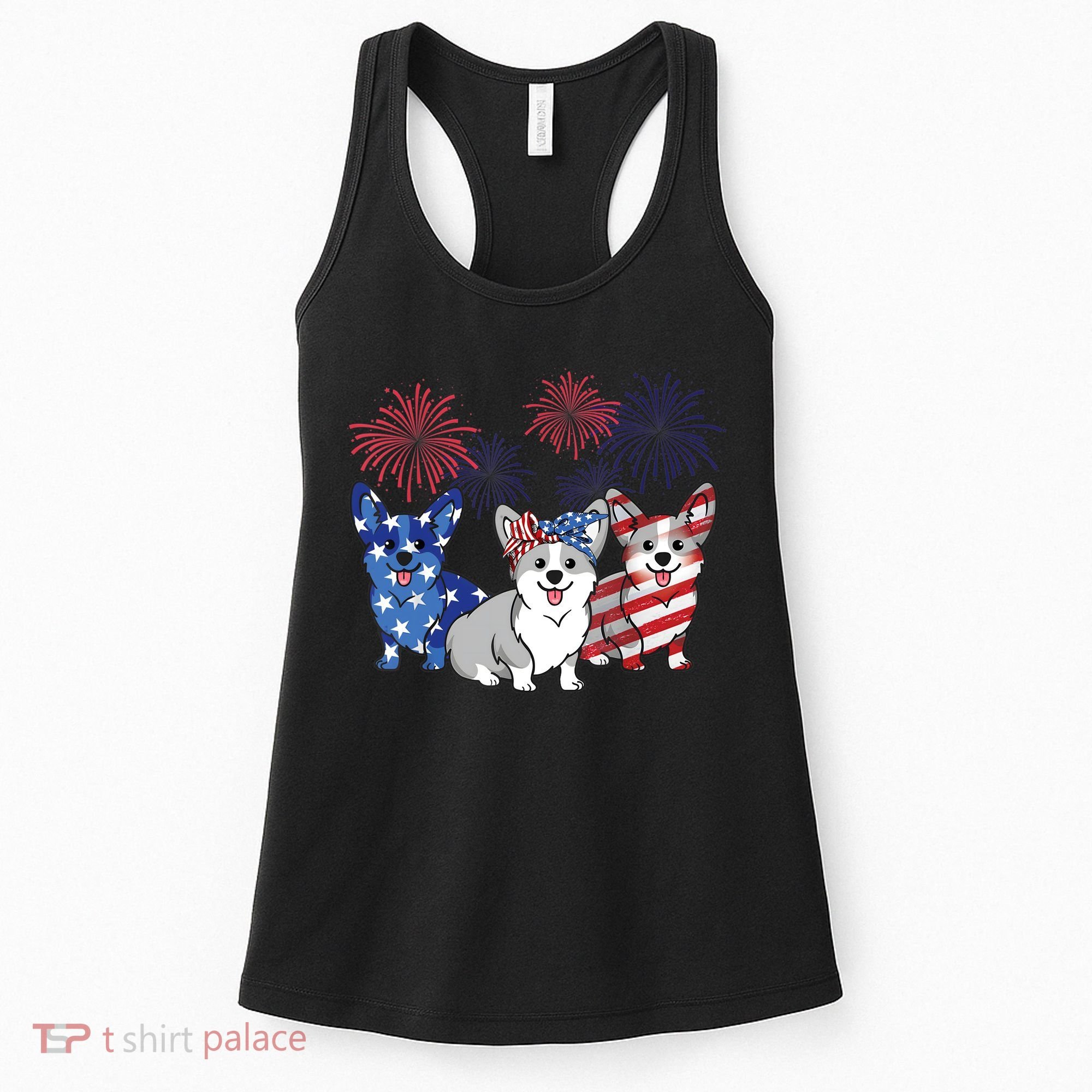 4th Of July American Flag Corgi Patriotic Dog Women's Tank Top