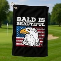 4th Of July Bald Is Beautiful Eagle Patriotic Golf Towel thumb 1