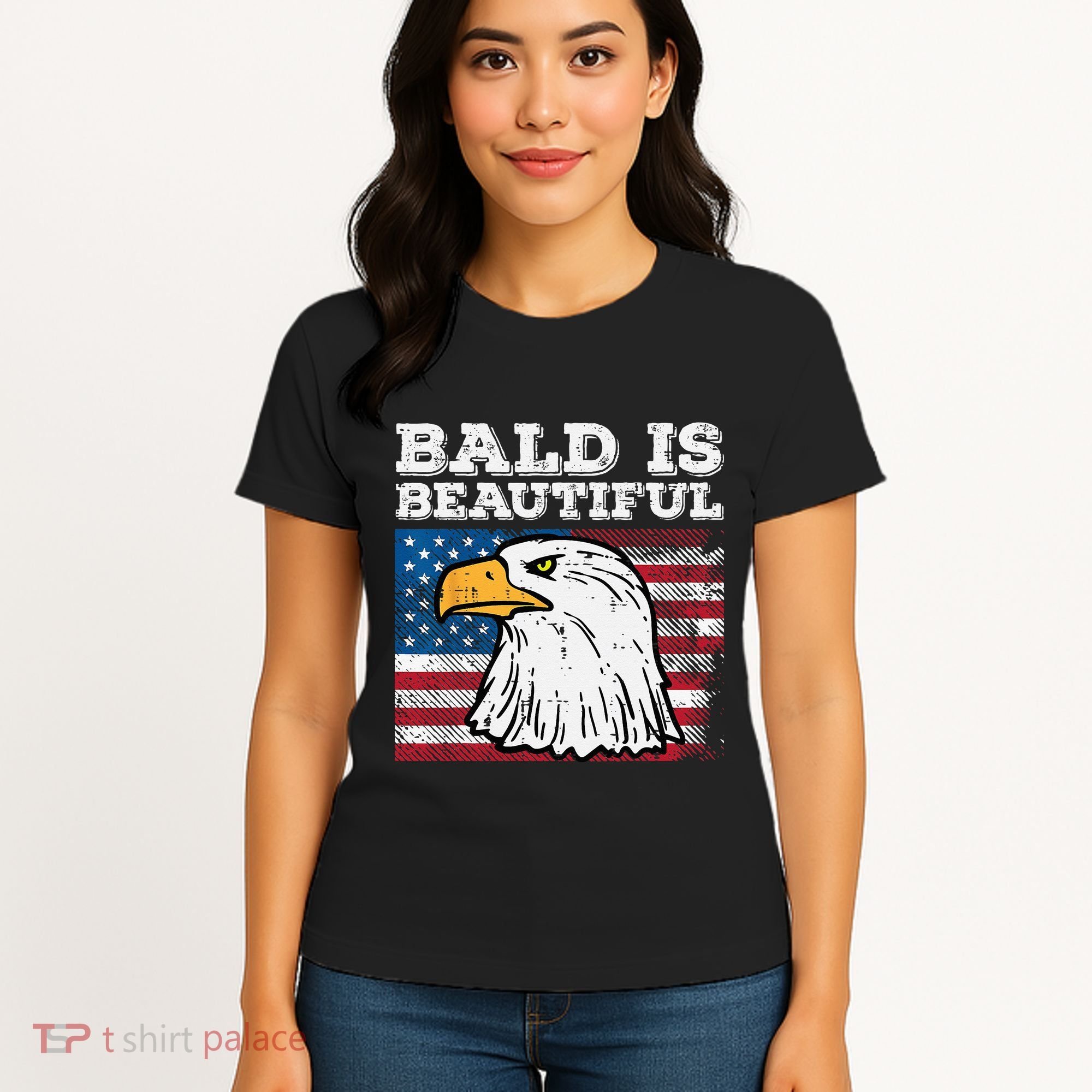 4th Of July Bald Is Beautiful Eagle Patriotic Women's T-Shirt