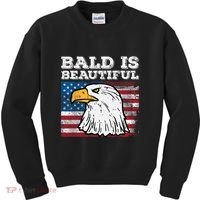 4th Of July Bald Is Beautiful Eagle Patriotic Kids Sweatshirt thumb 0