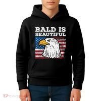 4th Of July Bald Is Beautiful Eagle Patriotic Kids Hoodie thumb 4
