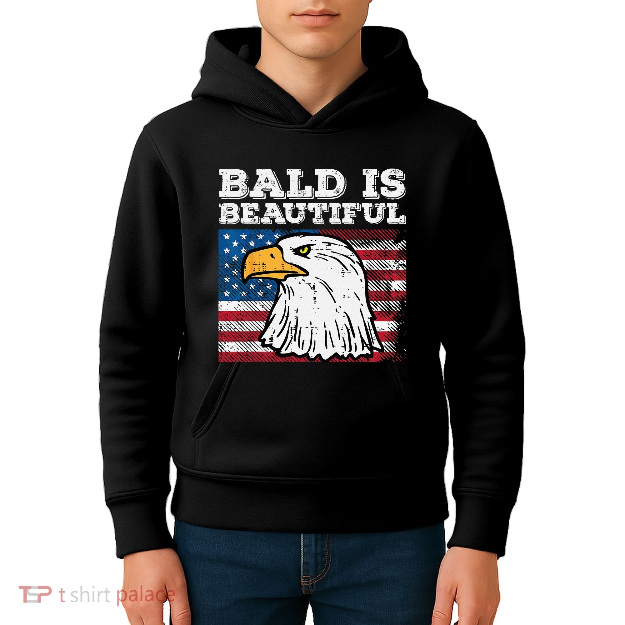 4th Of July Bald Is Beautiful Eagle Patriotic Kids Hoodie