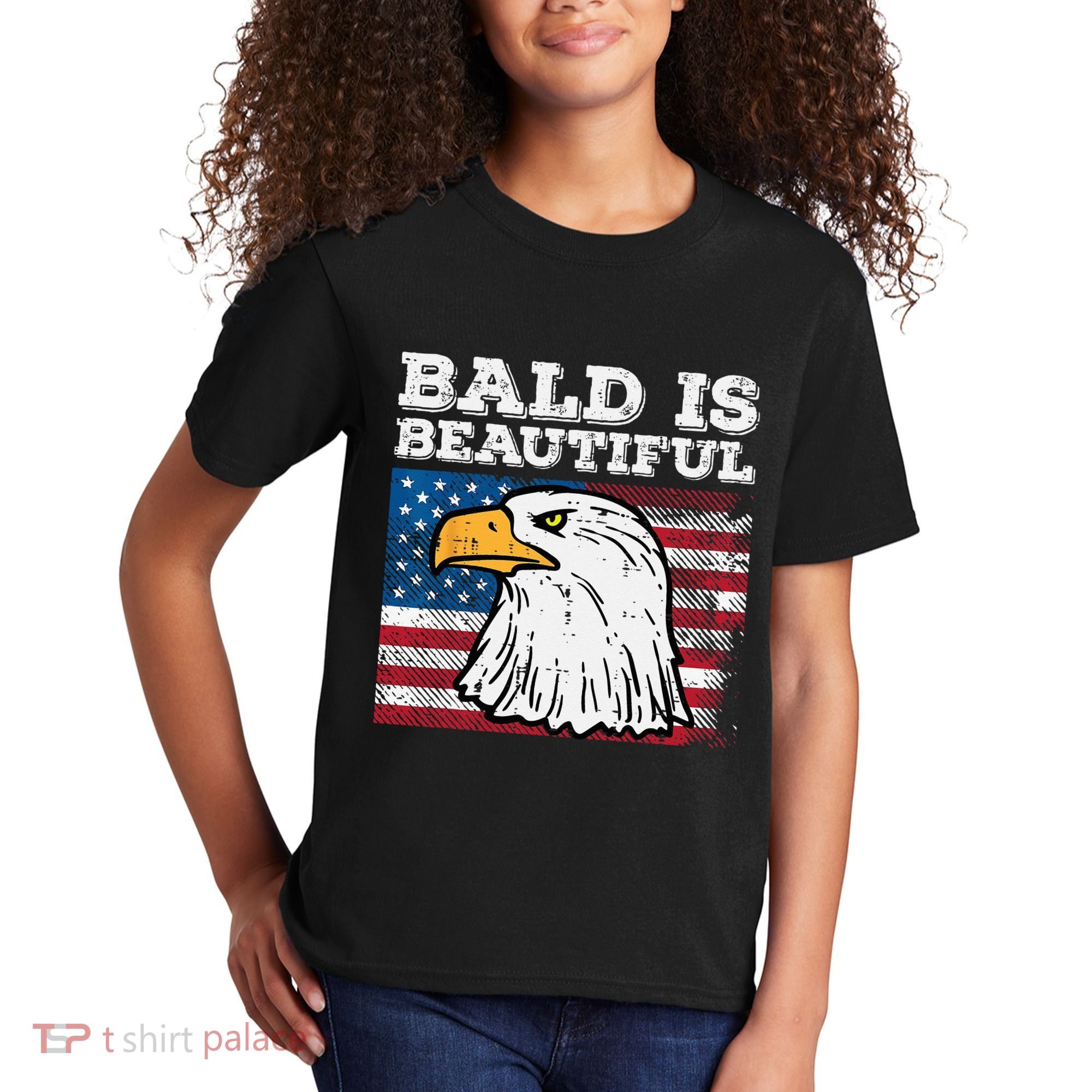 4th Of July Bald Is Beautiful Eagle Patriotic Kids T-Shirt