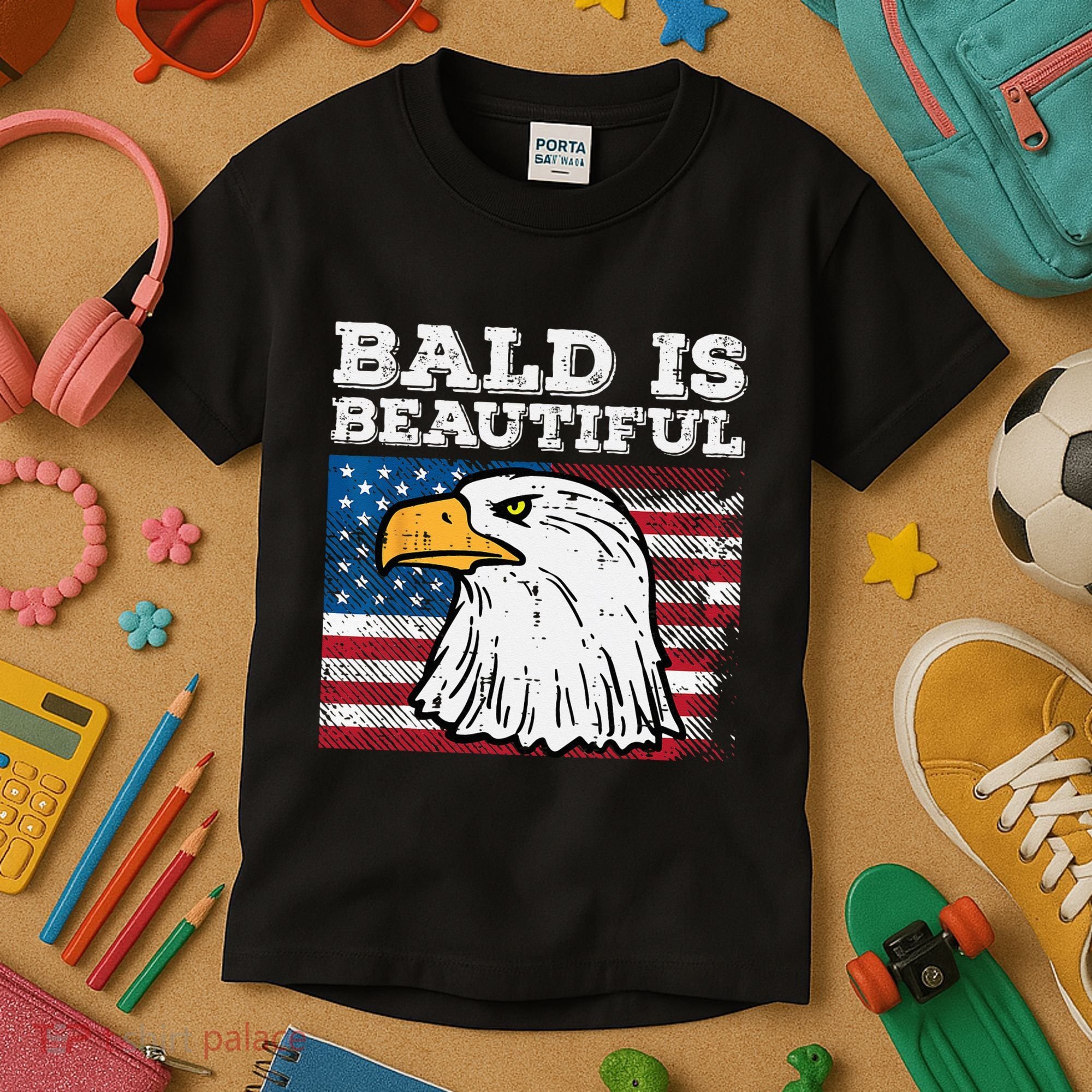 4th Of July Bald Is Beautiful Eagle Patriotic Kids T-Shirt