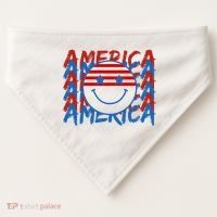 4th Of July Festive Holiday Smiley Face USA-Made Doggie Bandana thumb 0
