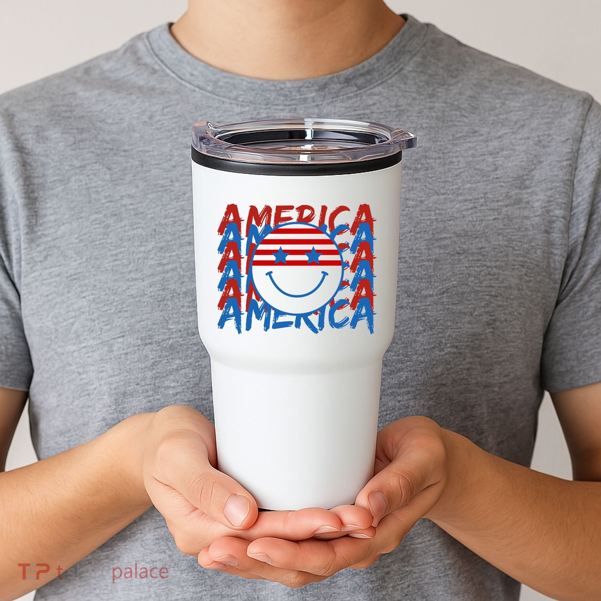4th Of July Festive Holiday Smiley Face Tumbler