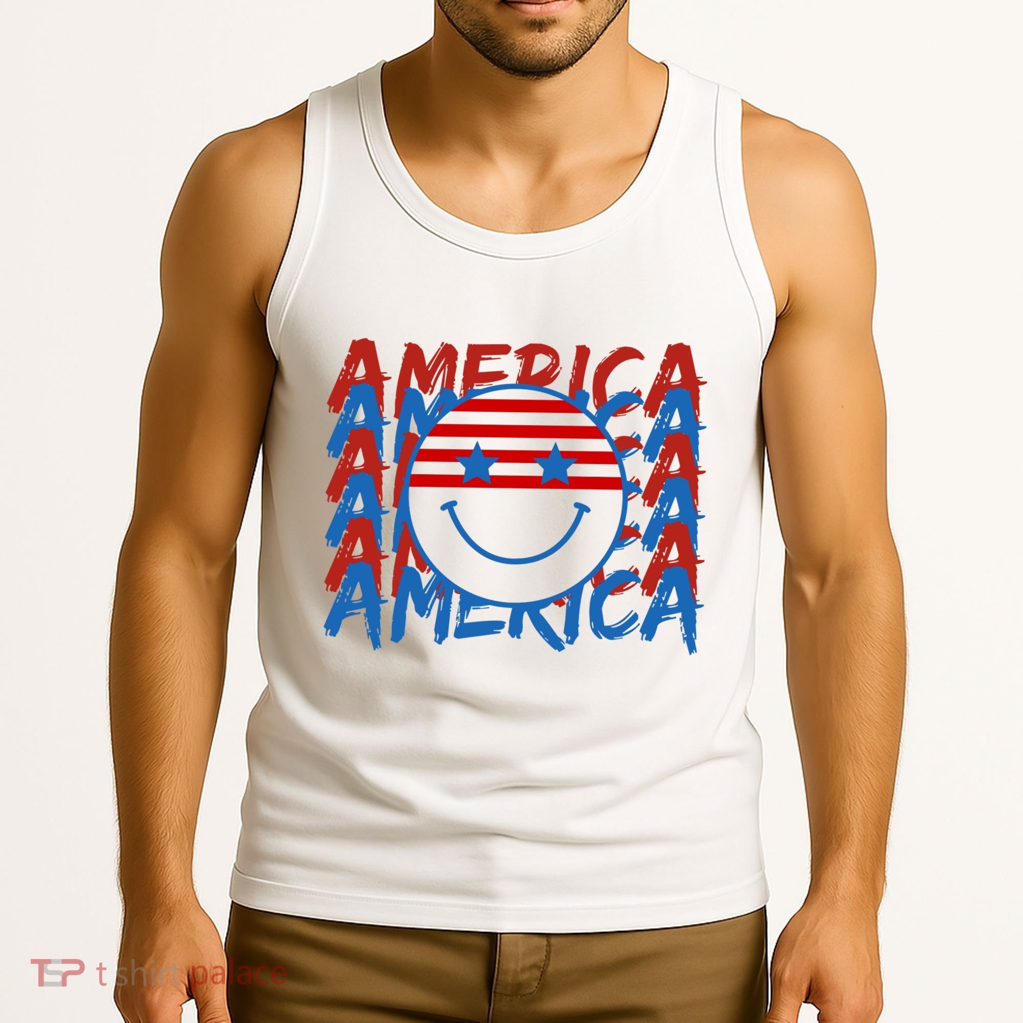 4th Of July Festive Holiday Smiley Face Tank Top