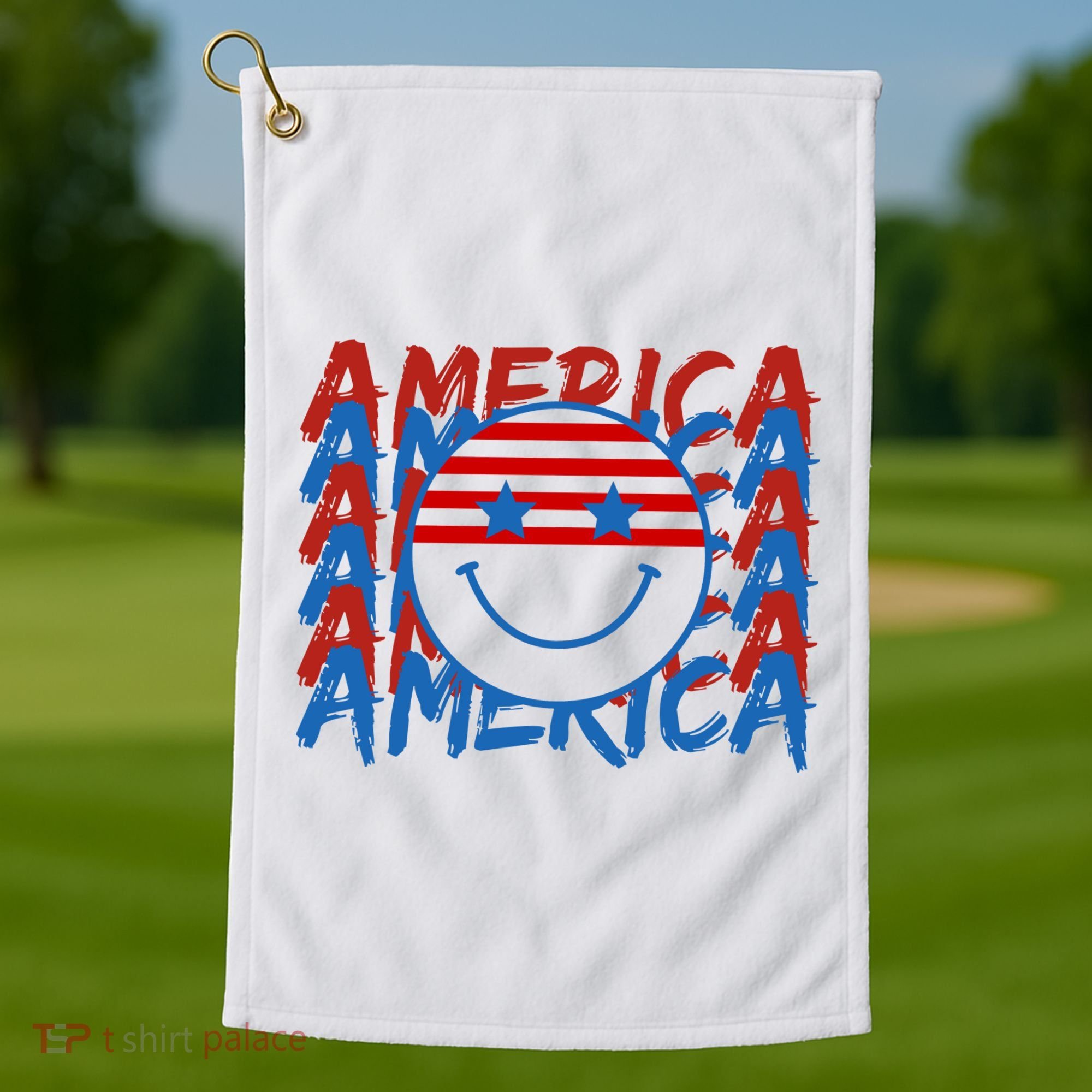 4th Of July Festive Holiday Smiley Face Golf Towel