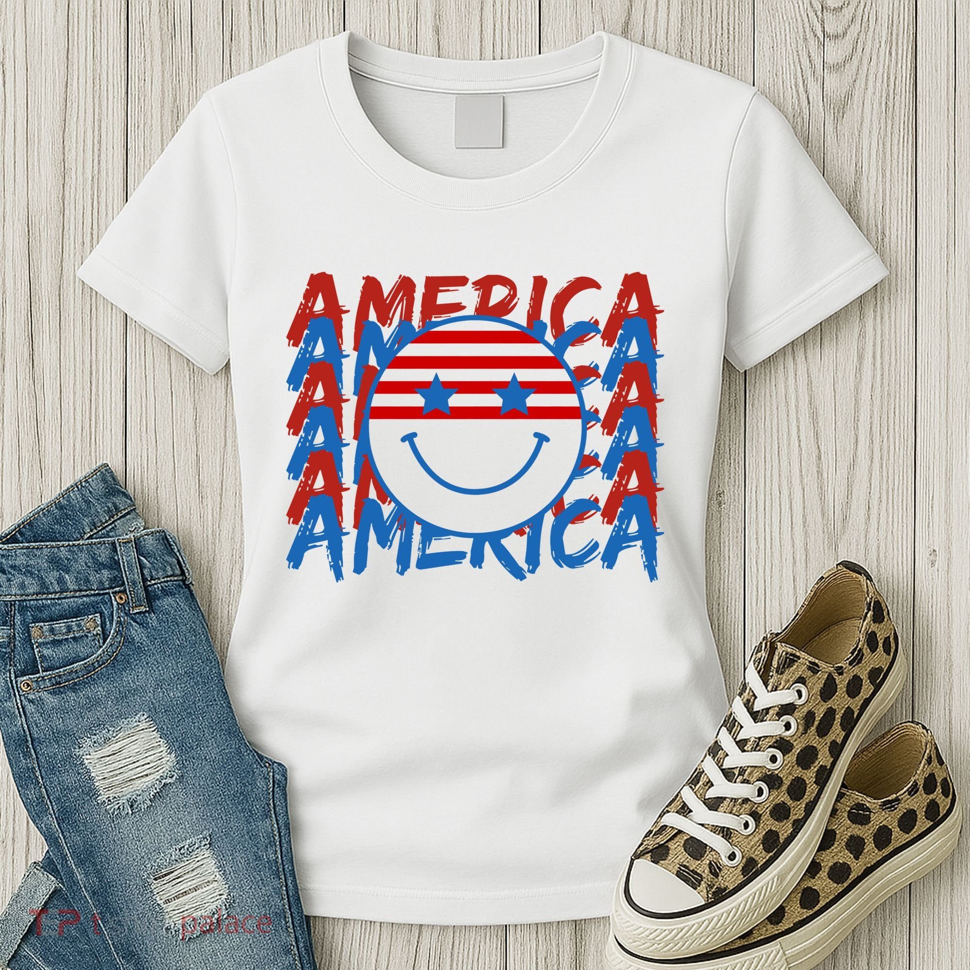 4th Of July Festive Holiday Smiley Face Women's T-Shirt