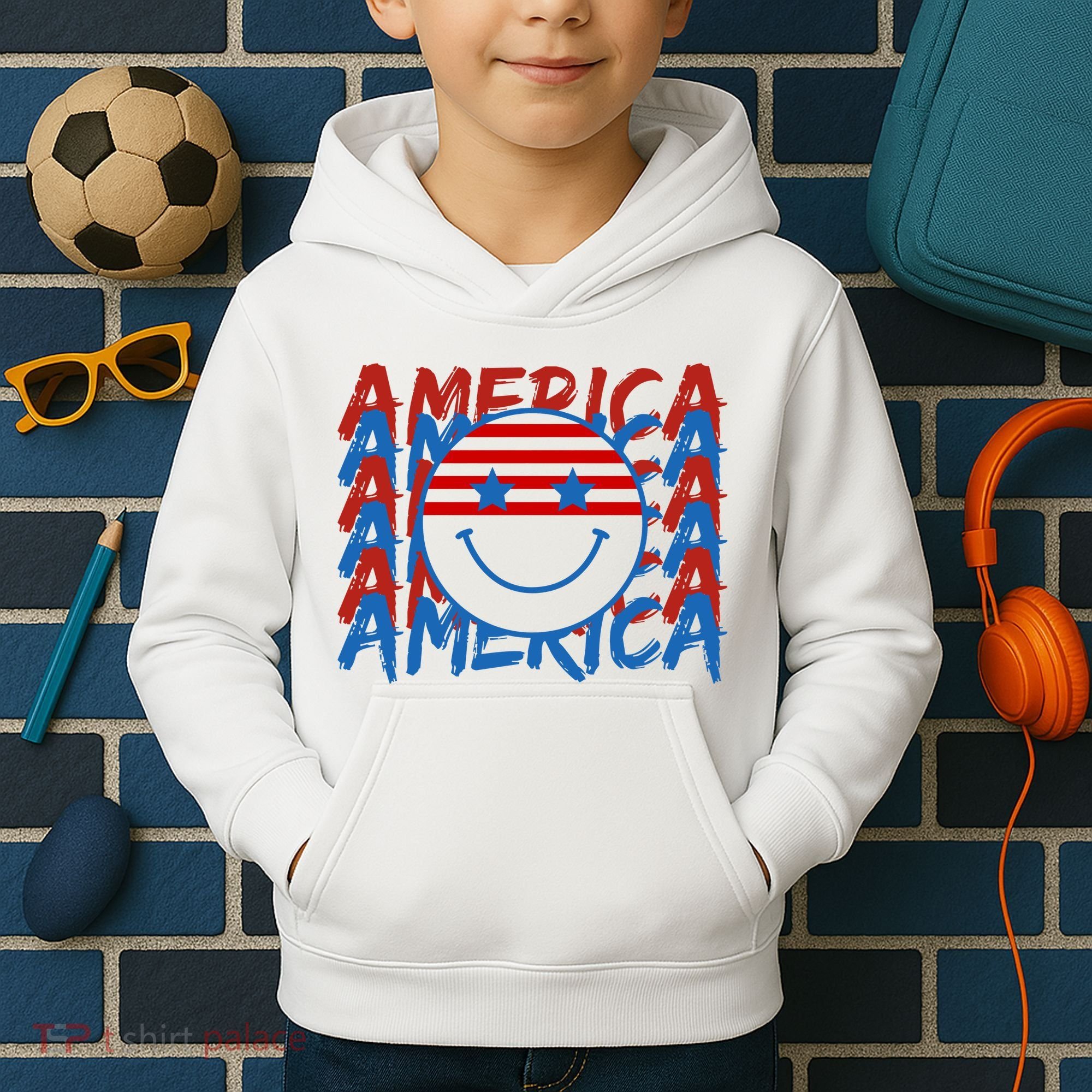 4th Of July Festive Holiday Smiley Face Kids Hoodie