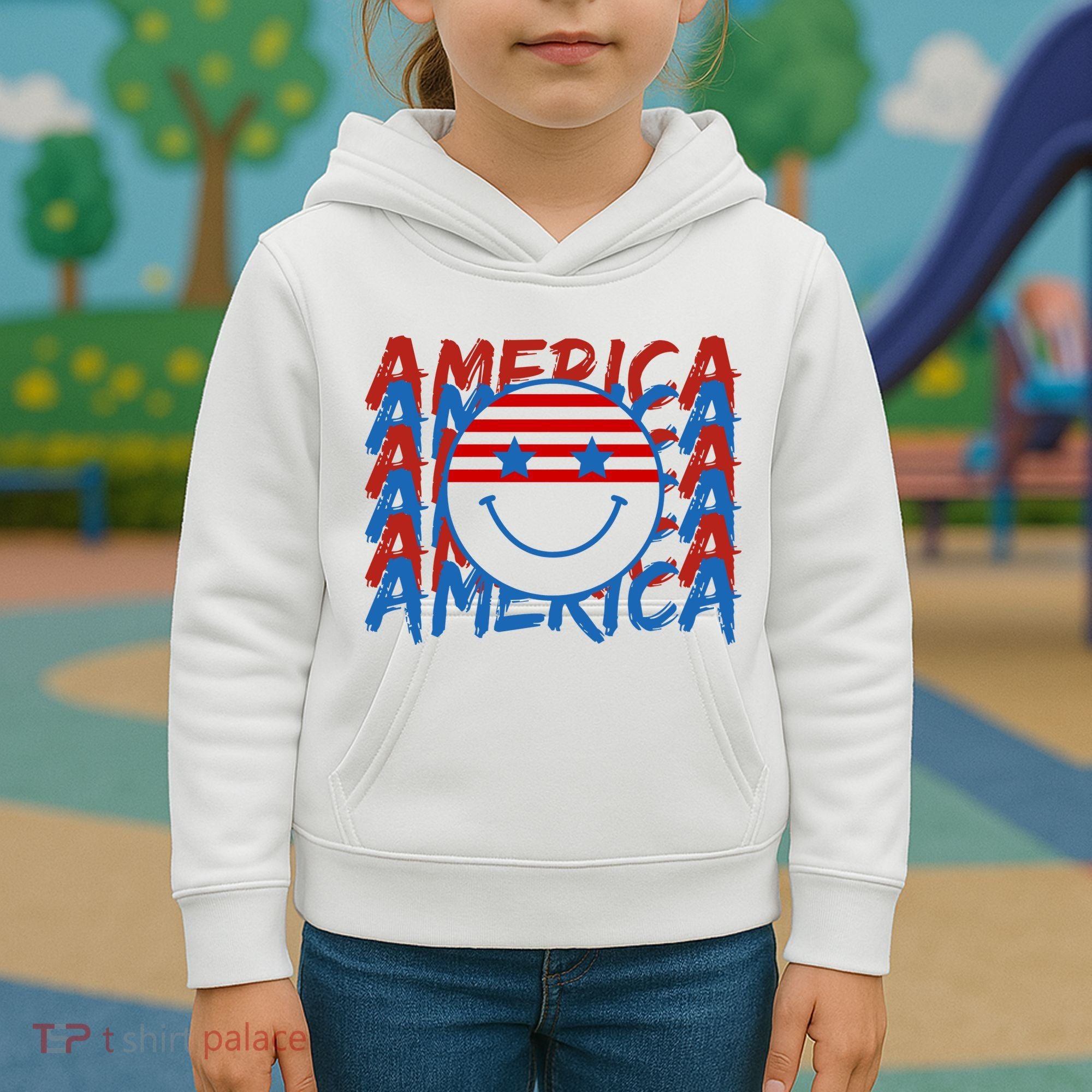 4th Of July Festive Holiday Smiley Face Kids Hoodie
