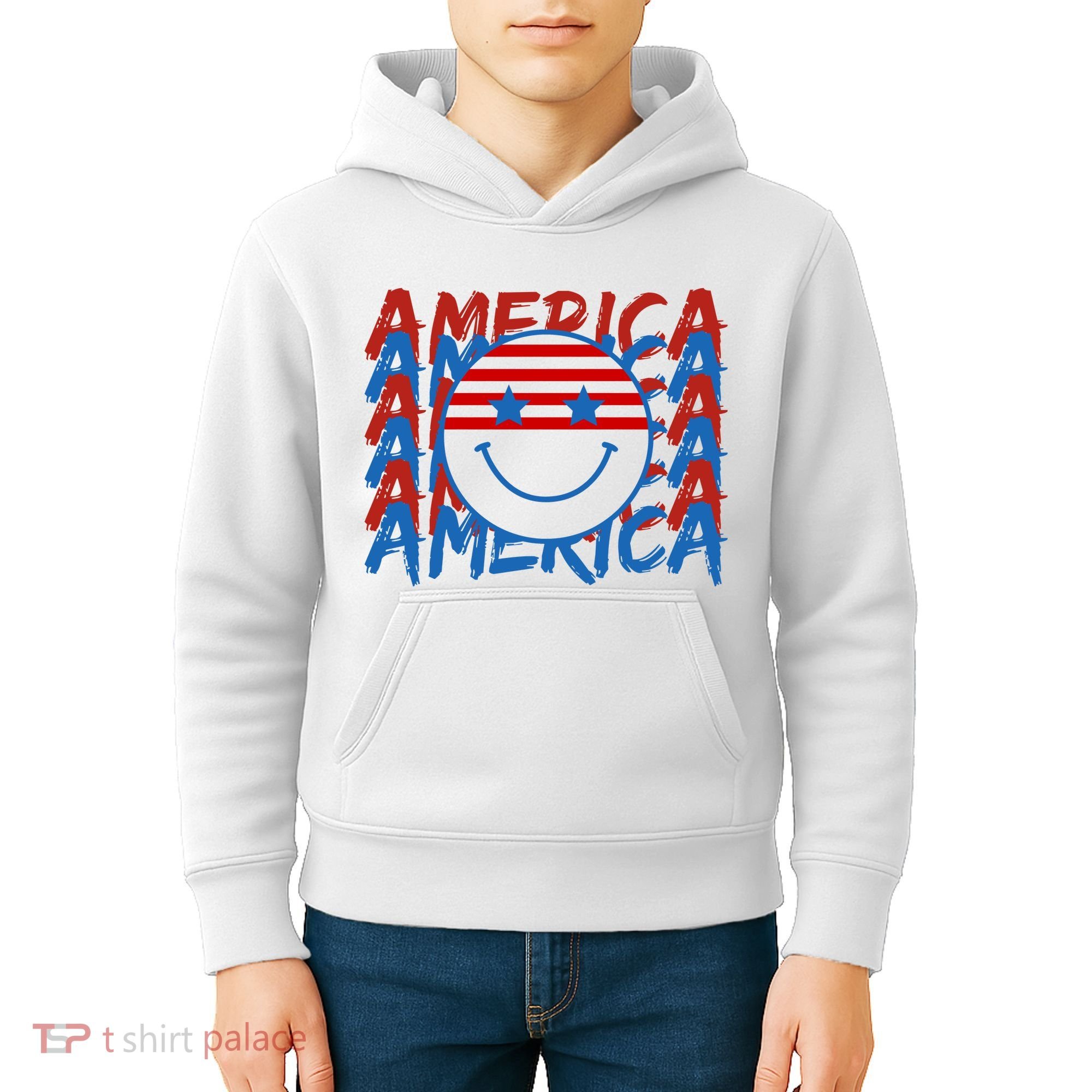 4th Of July Festive Holiday Smiley Face Kids Hoodie