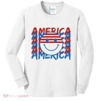 4th Of July Festive Holiday Smiley Face Kids Long Sleeve Shirt thumb 0
