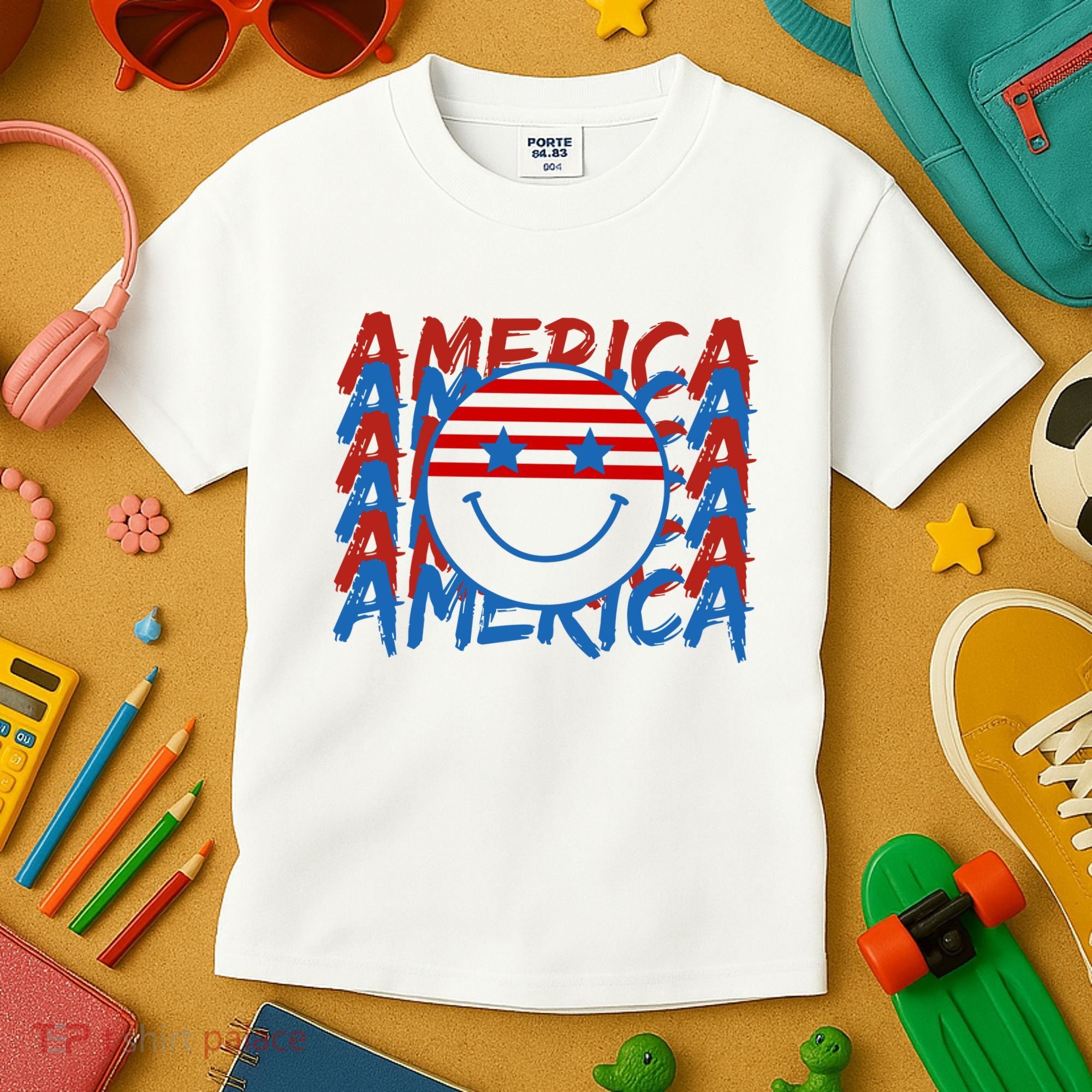 4th Of July Festive Holiday Smiley Face Kids T-Shirt
