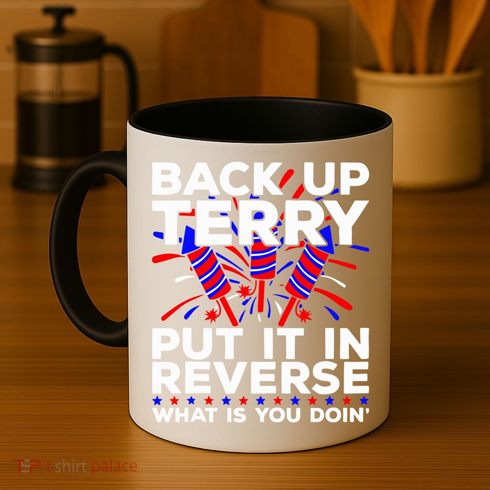 Back it Up Terry Put It In Reverse July 4th Fireworks Terry Coffee Mug