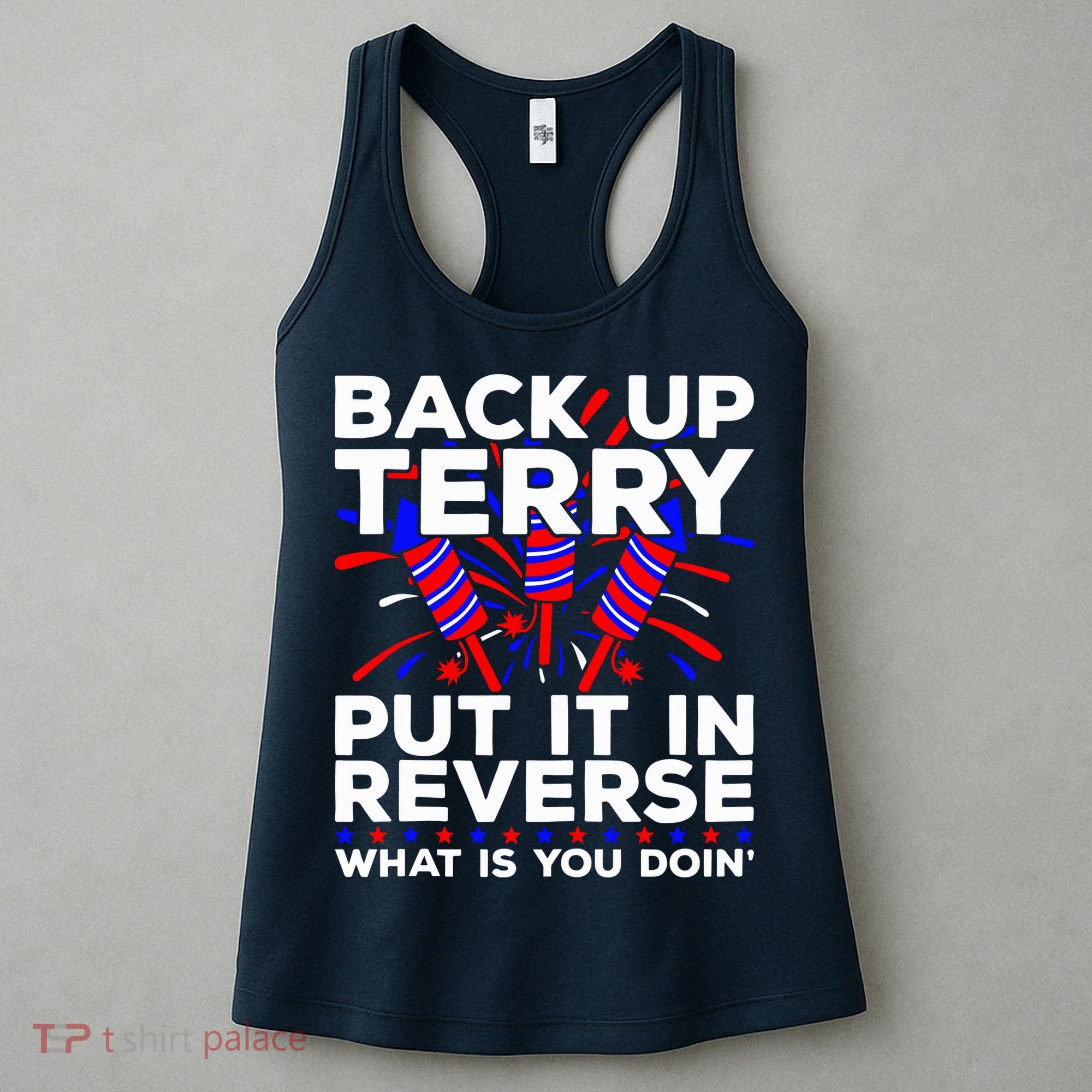 Back it Up Terry Put It In Reverse July 4th Fireworks Terry Women's Tank Top