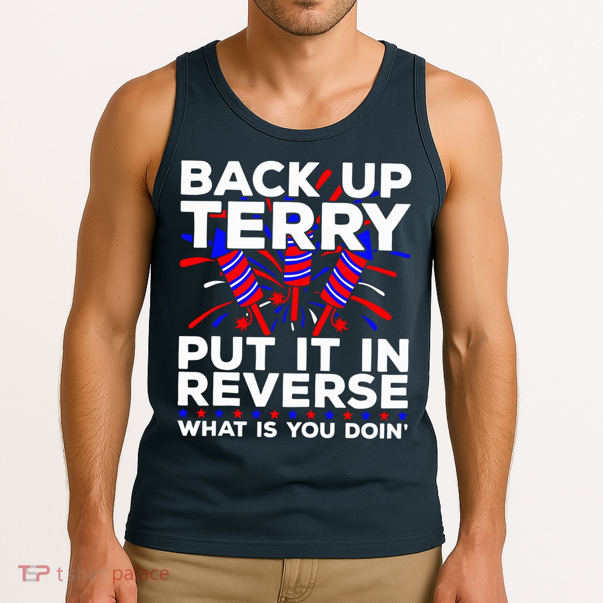 Back it Up Terry Put It In Reverse July 4th Fireworks Terry Tank Top