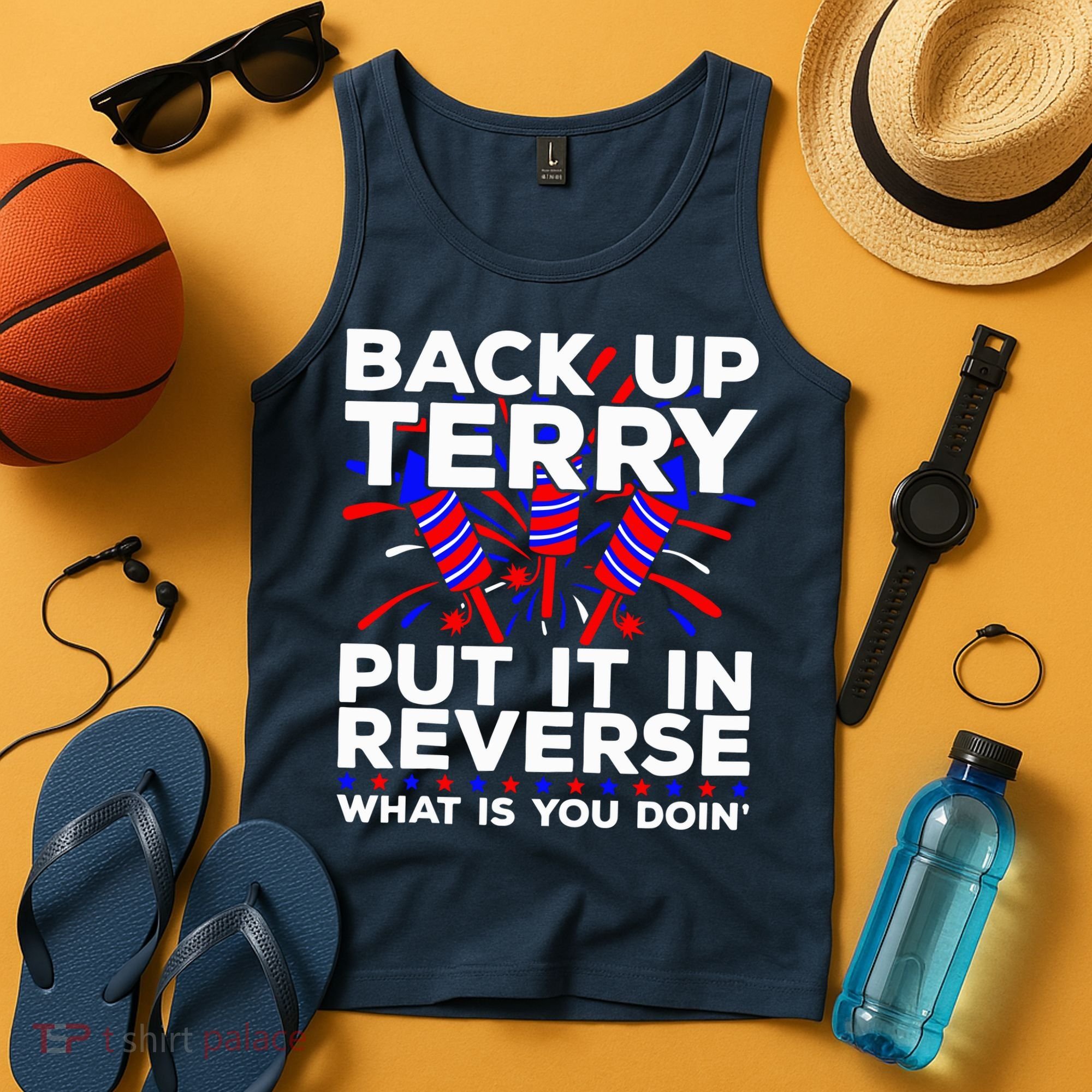 Back it Up Terry Put It In Reverse July 4th Fireworks Terry Tank Top
