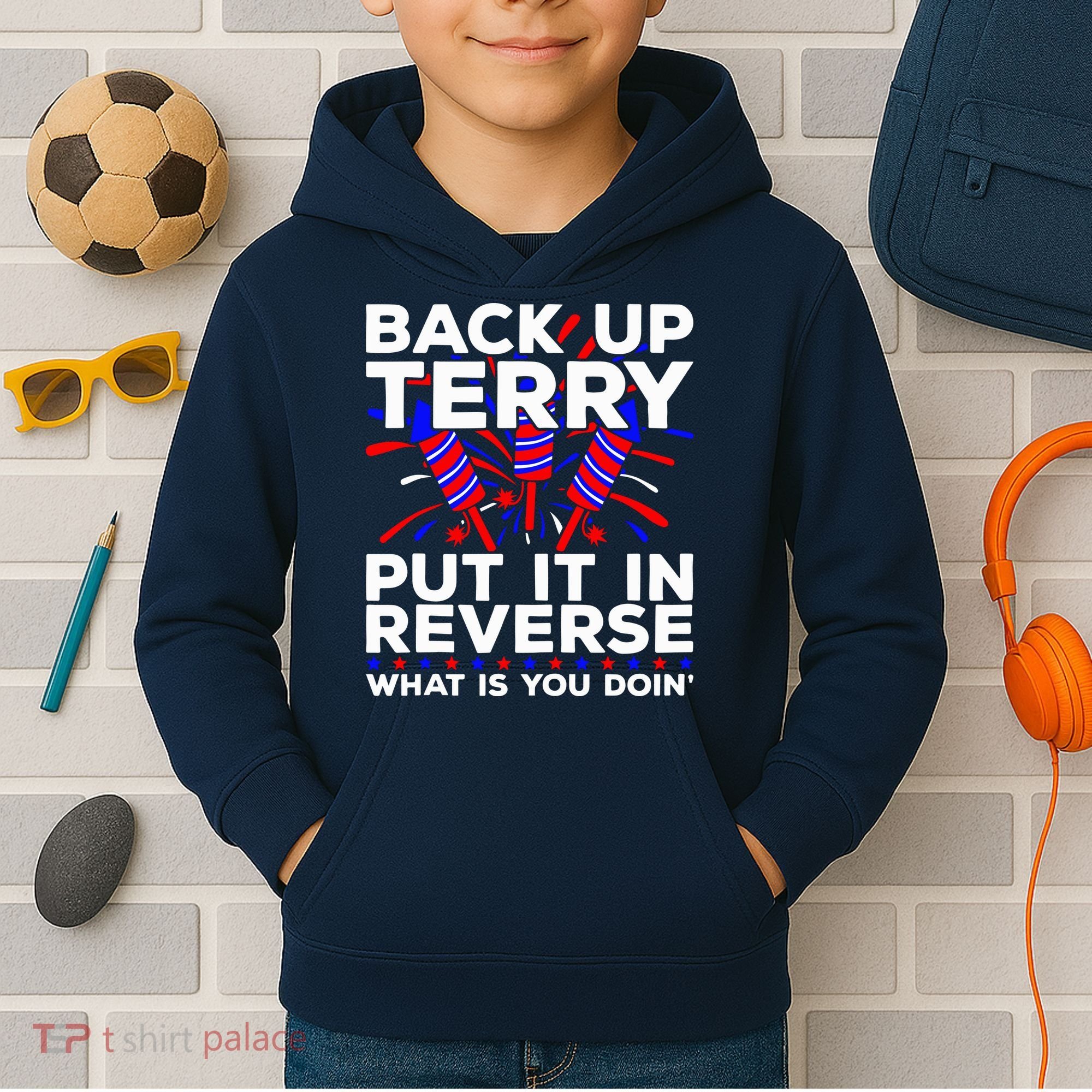 Back it Up Terry Put It In Reverse July 4th Fireworks Terry Kids Hoodie