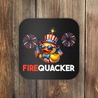4th Of July Cute Duck Firequacker Patriotic Funny Coaster thumb 0