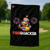 4th Of July Cute Duck Firequacker Patriotic Funny Golf Towel thumb 1
