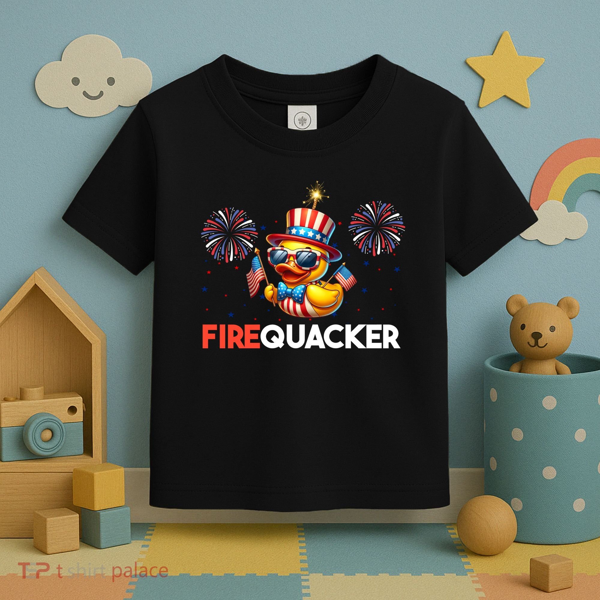 4th Of July Cute Duck Firequacker Patriotic Funny Toddler T-Shirt