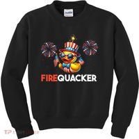 4th Of July Cute Duck Firequacker Patriotic Funny Kids Sweatshirt thumb 0