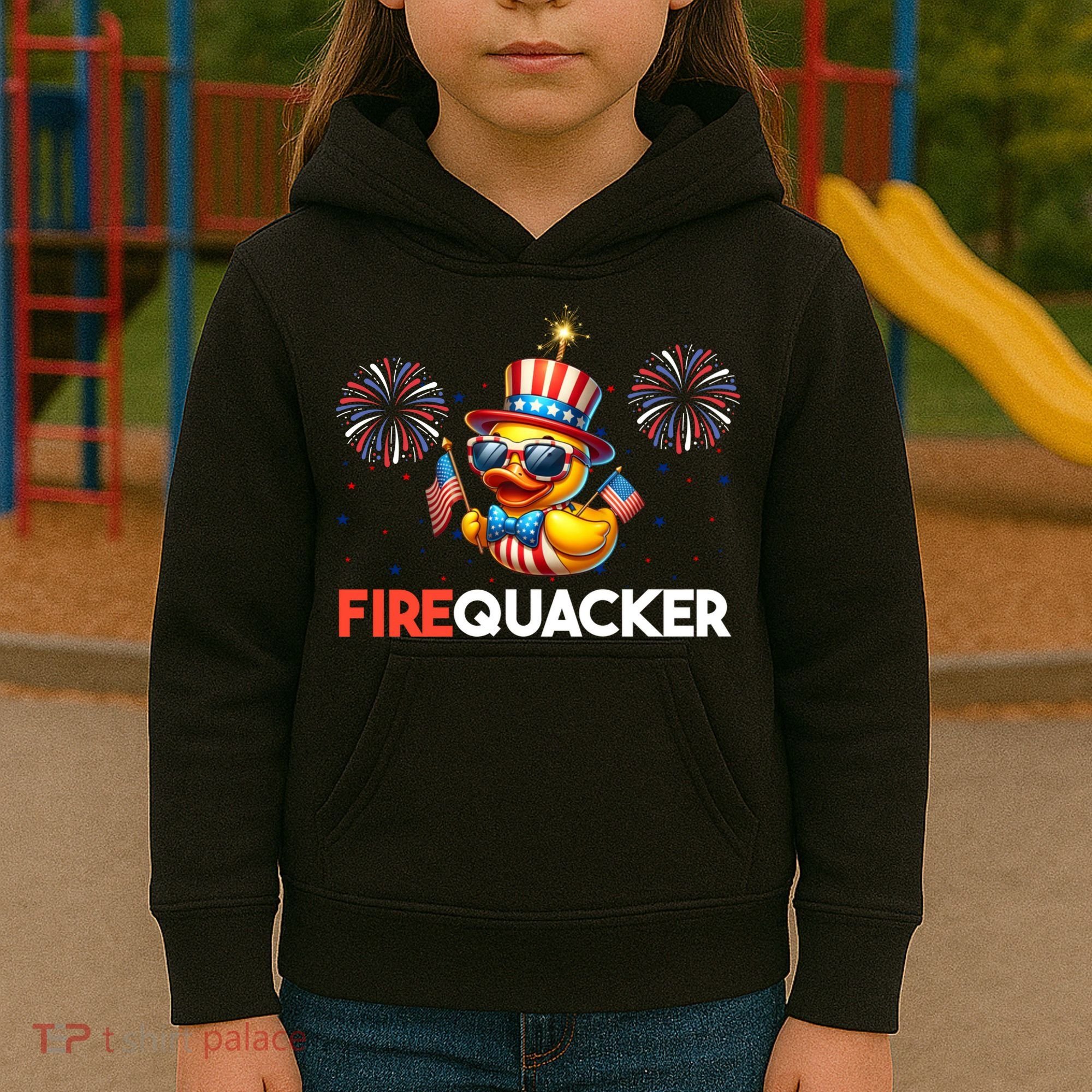 4th Of July Cute Duck Firequacker Patriotic Funny Kids Hoodie