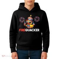 4th Of July Cute Duck Firequacker Patriotic Funny Kids Hoodie thumb 4