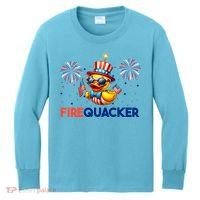 4th Of July Cute Duck Firequacker Patriotic Funny Kids Long Sleeve Shirt thumb 0