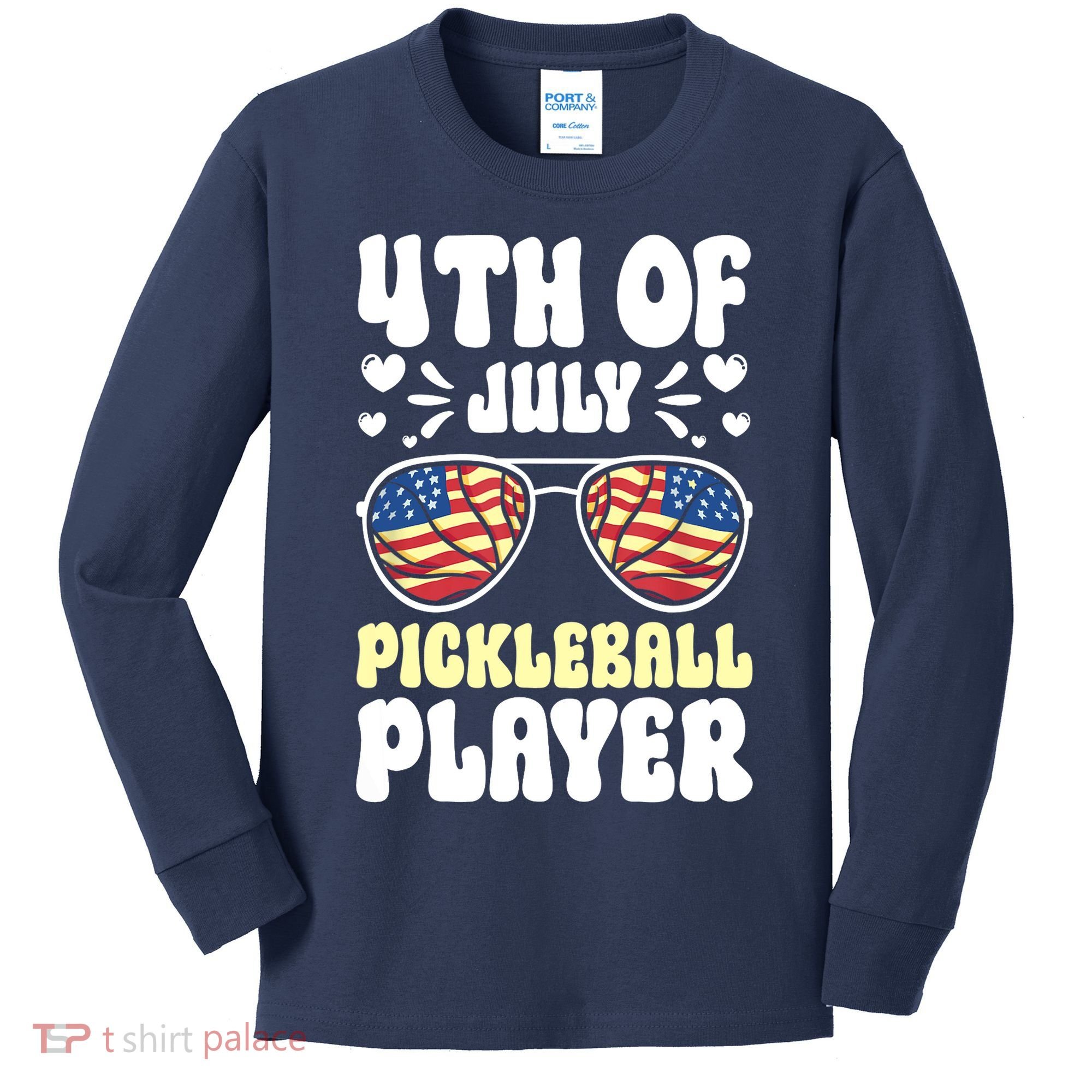 4th Of July Pickleball Player Kids Long Sleeve Shirt