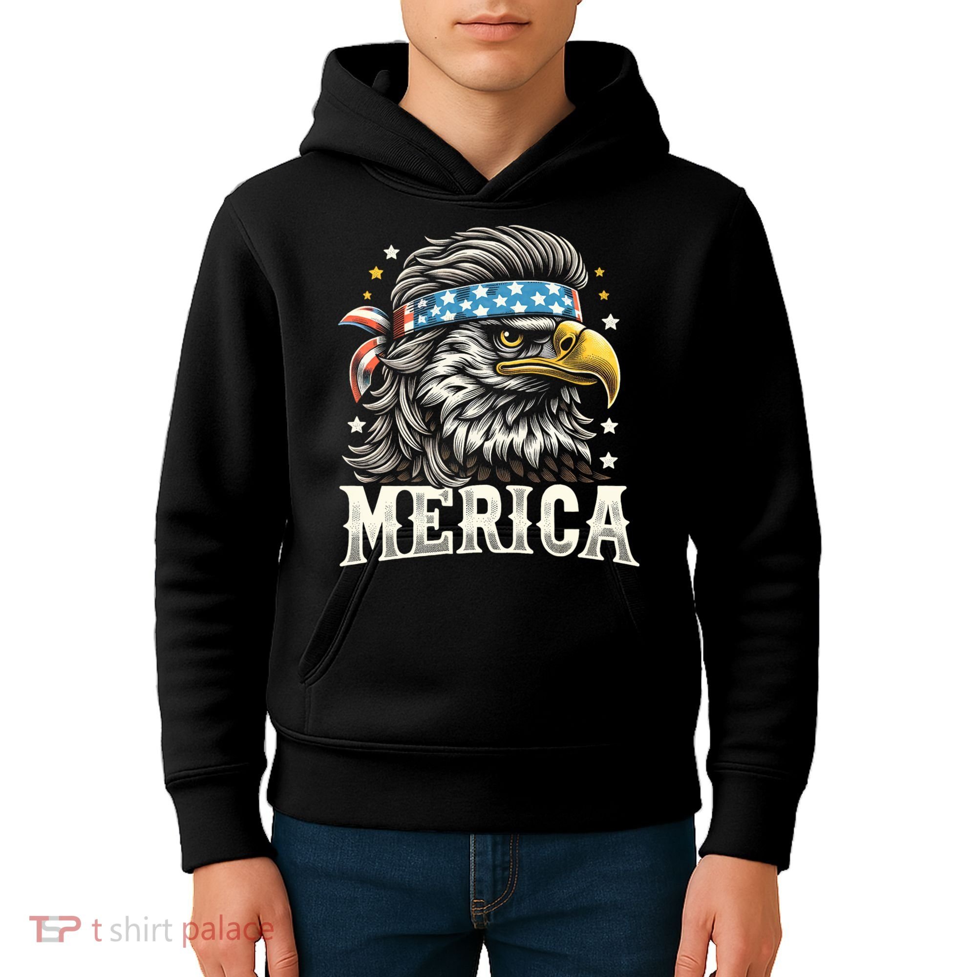 4th Of July Patriotic Funny Eagle July 4th Usa Merica Kids Hoodie