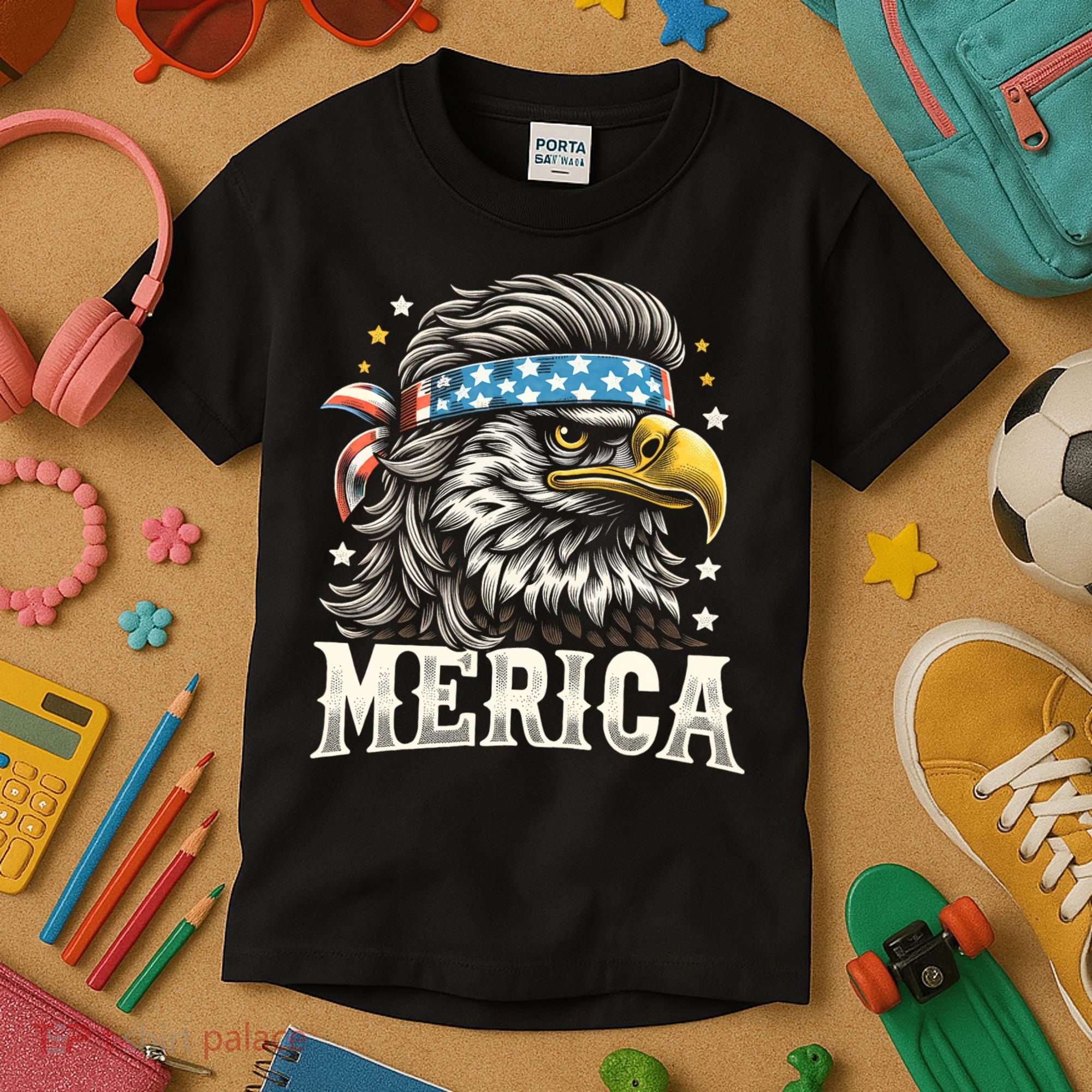 4th Of July Patriotic Funny Eagle July 4th Usa Merica Kids T-Shirt